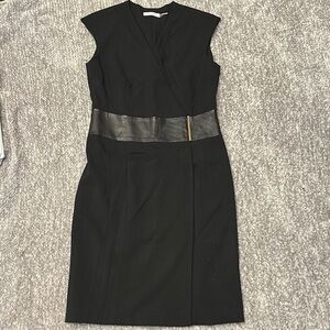 Calvin Klein black sleeveless dress with faux leather belt size 2